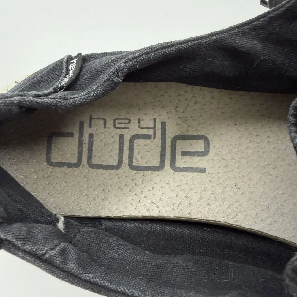 Hey Dude Wendy L Black Canvas Speckled Sole Slip On Loafers Shoes Size 8